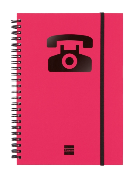 Finocam Phone Indice Telefonico - Formato A5 - 148x210mm - Tapas de Carton Forrado - Papel de 120g/m2 - Cierre con Goma Elastica - Espiral Doble Metalica - Color Magenta