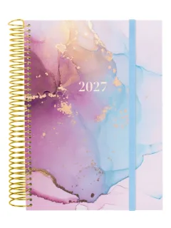 Finocam Trendy Design Collection Goldy Agenda - Anual 2027 - 1 Dia por Pagina - Formato E10 - 155x212mm - Espiral - Tapa de Polipropileno - Esquinas Microperforadas - Papel de 70g/m2 - Multi