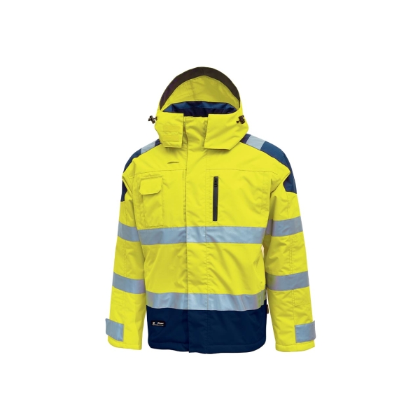 Upower Defender Parka Anti-Lluvia Impermeable y Transpirable - Talla 2XL - Reflectantes en Busto y Mangas, Bolsillo Multimedia con Free Sound, Capucha Desmontable, Proteccion DPI3 - Color Am