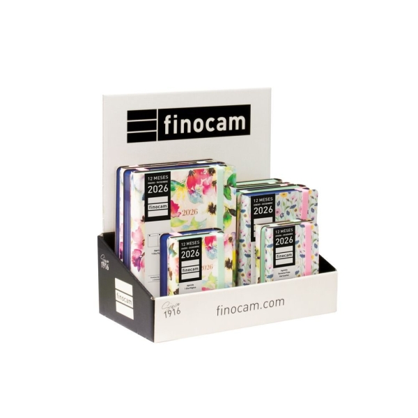 Finocam Flexi Joy Expositor con 15 Agendas Surtidas en Catalan - Anual 2026 - Tapa Blanda - Color Surtidos