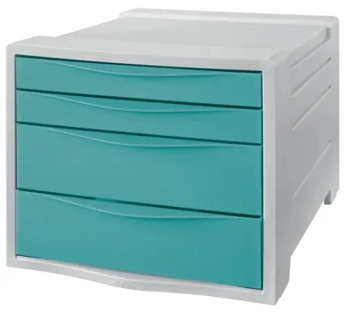 Esselte Colour'Breeze Buc de 4 Cajones - 2 Medidas de Cajon - Deslizamiento Suave - Base con Goma Antideslizante - Color Gris/Azul