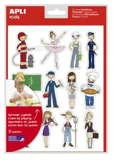 Apli Bolsa de Gomets Tematicos las Profesiones - 36 Gomets en 3 Hojas - Ilustraciones Educativas - Adhesivo Removible - Adhesivo Base Agua - Libre de Disolventes - Color Variado