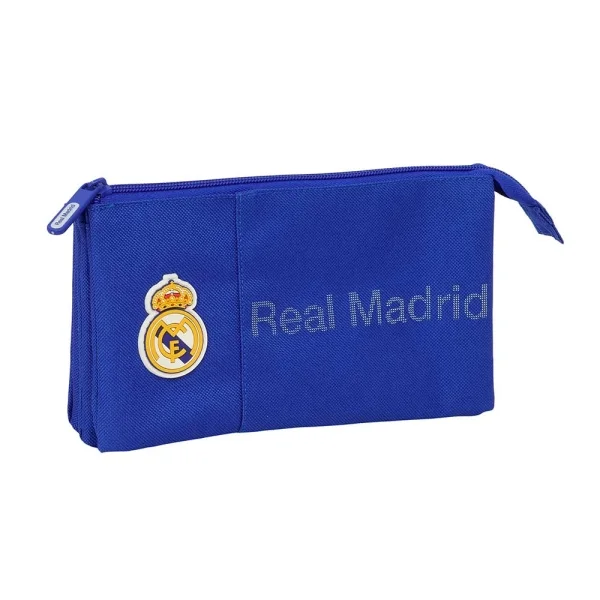 Safta Real Madrid Portatodo - 3 Compartimentos con Cremalleras - Bolsillo Interior - 0.6L - 220x30x120mm - Color Azul