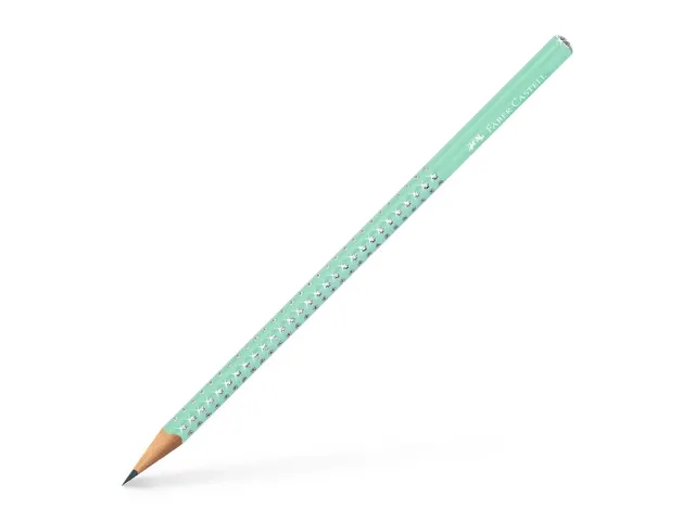 Faber-Castell Sparkle Aurora Lapiz Triangular de Grafito B - Mina Resistente a la Rotura - Con Cabelilla Plateada - Color del Cuerpo Verde Menta · Pack de 12 uds.