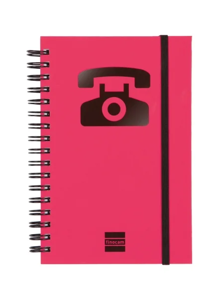 Finocam Phone Indice Telefonico - Formato 8º - 100x150mm - Tapas de Carton Forrado - Papel de 120g/m2 - Cierre con Goma Elastica - Espiral Doble Metalica - Color Magenta