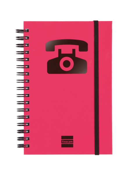 Finocam Phone Indice Telefonico - Formato 8º - 100x150mm - Tapas de Carton Forrado - Papel de 120g/m2 - Cierre con Goma Elastica - Espiral Doble Metalica - Color Magenta