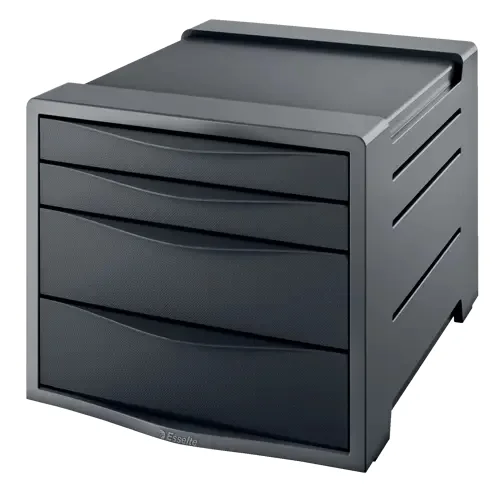 Esselte Europost Vivida Buc de 4 Cajones - 2 Medidas de Cajon - Deslizamiento Suave - Base con Goma Antideslizante - Color Gris/Negro
