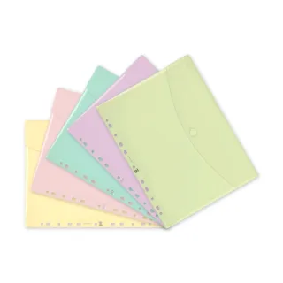 Oxford Sobre Multitaladro - Formato A4 - Cierre con Velcro - Polipropileno - Colores Pastel Surtidos · Pack de 5 uds.