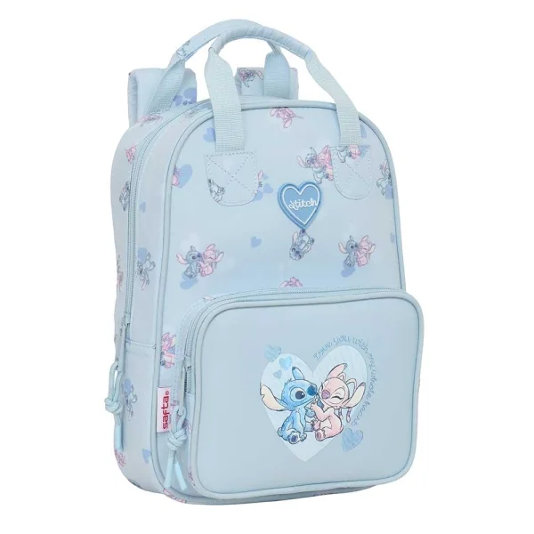 Safta Stitch Mochila Infantil - Bolsillo Frontal - Tarjeta ID - Hombreras Acolchadas - Asa Forrada - 4.5L - 200x80x280mm - Color Azul Claro
