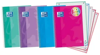 Oxford Europeanbook 5 Cuaderno Espiral Formato A4+ Cuadriculado 5x5mm - 120 Hojas - Tapa Extradura acabado Brillante - 5 Bandas de Color - Colores Surtidos Tendencia · Pack de 5 uds.