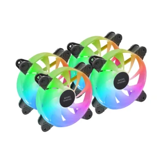 Mars Gaming MF-4A Pack de 4 Ventiladores de 120mm - 1000rpm - Iluminacion ARGB sin Marco - FDB - Silencioso 14dB - Tornillos Incluidos - Rodamientos Hidraulicos - Color Negro