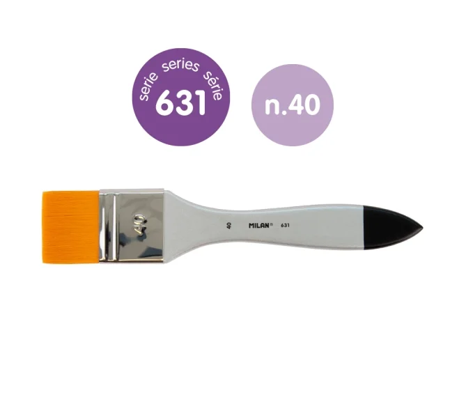 Milan 631 Premium Synthetic Paletina de 40mm - Pelo Sintetico - Mango de Madera Barnizada - Color Plata