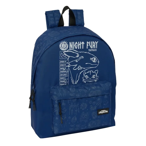 Safta Como Entrenar a Tu Dragon Mochila - Bolsillo Frontal - Hombreras Acolchadas - Doble Tirador en Cremallera - Asa Superior - 20.8L - 330x150x420mm - Color Azul Marino