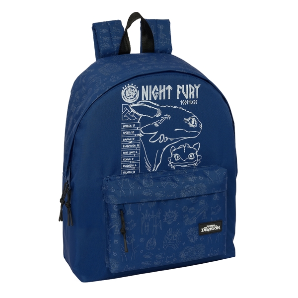 Safta Como Entrenar a Tu Dragon Mochila - Bolsillo Frontal - Hombreras Acolchadas - Doble Tirador en Cremallera - Asa Superior - 20.8L - 330x150x420mm - Color Azul Marino