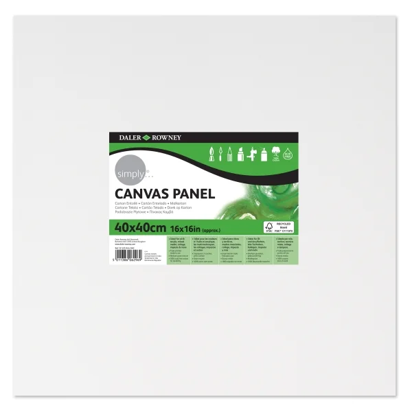 Daler Rowney Simply Carton Entelado - 250g - 40x40cm - Imprimacion Triple - Grano Medio - 100% Algodon sin Acido - 250g - Color Blanco