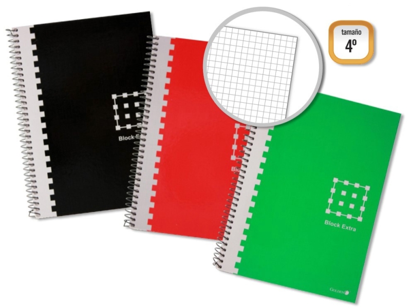 Golden Cuaderno Espiral 4º 80 Hojas 60grs Cuadricula - Margen Remarcado - Tapa Extradura - Colores Surtidos · Pack de 6 uds.