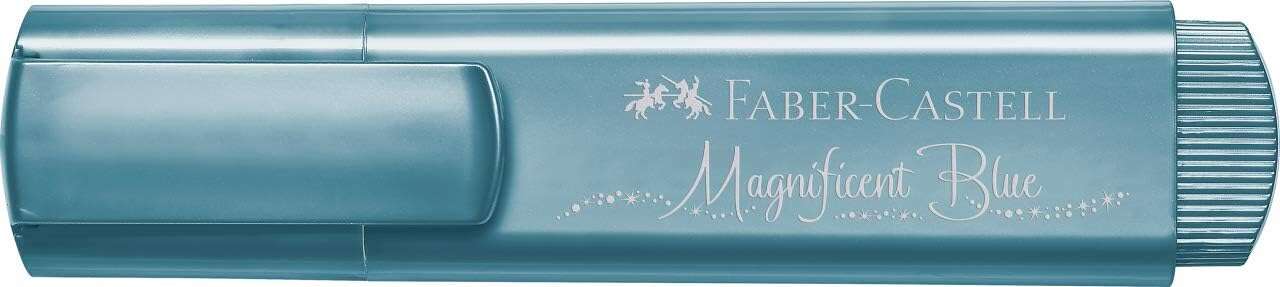 Faber-Castell Textliner 46 Metallic Marcador Fluorescente - Punta Biselada - Trazo entre 1mm y 5mm - Tinta con Base de Agua - Color Azul Metalico · Pack de 10 uds.