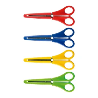 Milan Tijeras con Funda - Regla Integrada de 5cm - Punta Redondeada - Acero Inoxidable de 14.7cm - Colores Surtidos · Pack de 10 uds.