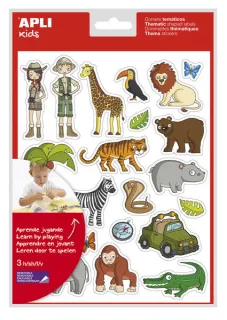 Apli Bolsa de Gomets Tematicos la Selva - 63 Gomets en 3 Hojas - Adhesivo Removible - Desarrollados con Educadores - Libre de Disolventes - Ilustraciones Divertidas - Enriquece Vocabulario -