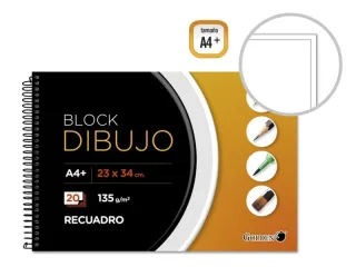 Golden Cuaderno de Dibujo A4+ con 20 Hojas - Papel de 135gr - Recuadro Interior Tamaño A4