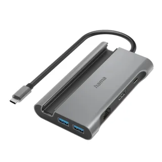 Hama Essential Hub USB 3.2 - Potencia Maxima 100W - Cable USB-C Integrado de 15cm - LAN Ethernet 1Gbps - HDMI 4K - 3x USB-A - 2x USB-C - Power Delivery - Color Gris