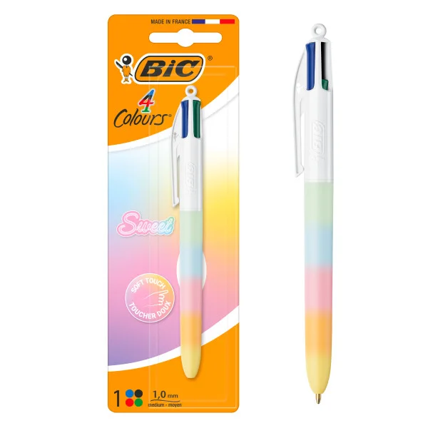 Bic 4 Colours Rainbow Sweet Boligrafo de Bola Retractil - Punta Media de 1.0mm - Tinta con Base de Aceite - Cuerpo en Varios Colores - 4 Colores de Tinta
