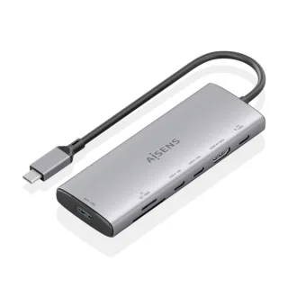 Aisens USB-C Dock 7 en 1 - USB-C a 1xHDMI - 1xUSB-A 10G - 2xUSB-C 10G - 1xSD - 1xMicroSD - 1xUSB-C PD 100W - 20cm - Color Gris