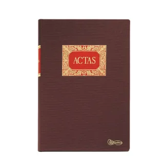 Miquel Rius Libro de Actas - Tamaño Folio Natural - 100 Hojas - Forrado en Tela - Detalles en Stamping - Corte de Color Azul - Color Burdeos