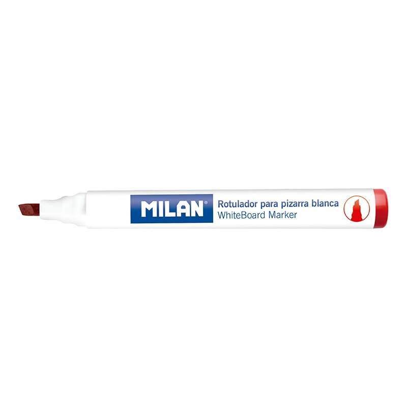 Milan Rotuladores para Pizarra Blanca con Punta Biselada - Punta 1 - 4 mm - Tinta a Base de Alcohol - Borrable en Seco - Color Rojo · Pack de 12 uds.