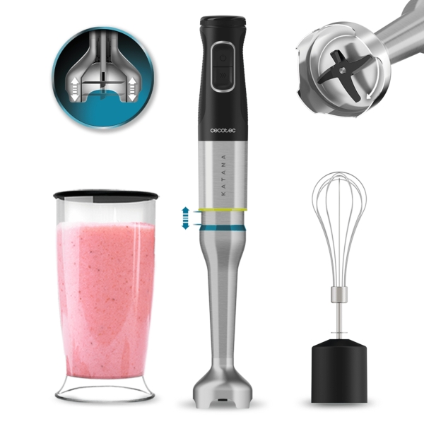 Cecotec Katana 12 Cream B Batidora de Mano - Potencia 1200W - Movimiento Oscilante - Velocidad Ajustable - Incluye Accesorios - Cuchillas Recubiertas de Titanio - Modo Turbo - Color Negro y