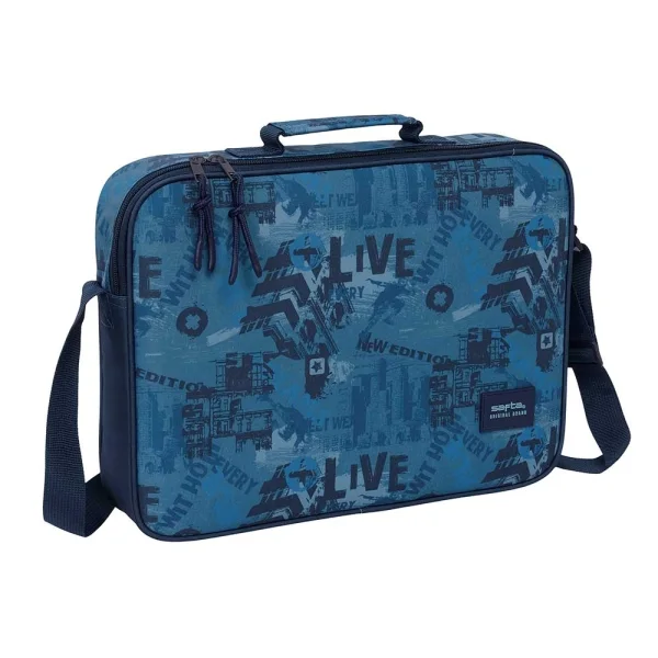 Safta New Edition Maletin con Cremallera - Bandolera Ajustable - Asa Forrada - Doble Tirador - Fondo Semirigido - 6L - 380x60x280mm - Color Azul