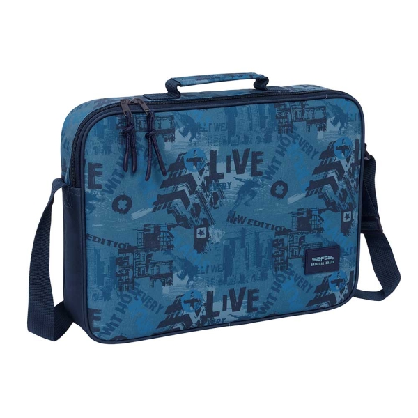 Safta New Edition Maletin con Cremallera - Bandolera Ajustable - Asa Forrada - Doble Tirador - Fondo Semirigido - 6L - 380x60x280mm - Color Azul