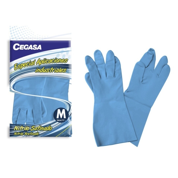 Cegasa Guantes de Nitrilo Talla M 7-7 1/2 - Especial Aplicaciones Industriales - Color Azul