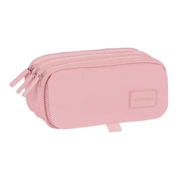 Safta Basic Portatodo - 3 Compartimentos con Cremalleras - Bolsillo Frontal - Cinta Adaptable - 1.72L - 215x80x100mm - Color Rosa