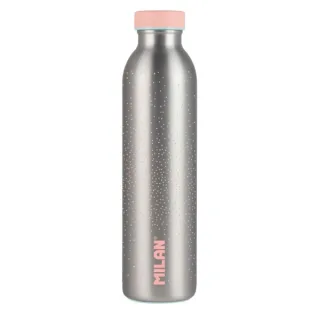Milan Serie Silver Botella Isotermica 0.59L - Doble Pared de Acero Inoxidable - Liquidos Calientes hasta 12h, Frios hasta 24h - Color Plata/Rosa