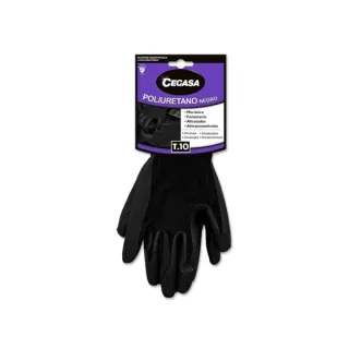 Cegasa Guantes de Trabajo Talla 10 - Fabricados en Poliester con Recubimiento de Poliuretano en Palma - Color Negro
