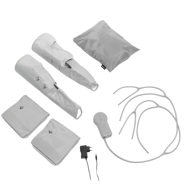 Innovagoods Maspres Masajeador de Piernas por Compresion de Aire - Cable 90cm - Presion hasta 96kPa - 4 Niveles de Intensidad - Bolsa de Transporte - Control Desmontable - Color Gris