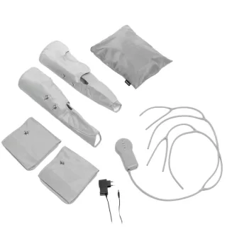 Innovagoods Maspres Masajeador de Piernas por Compresion de Aire - Cable 90cm - Presion hasta 96kPa - 4 Niveles de Intensidad - Bolsa de Transporte - Control Desmontable - Color Gris