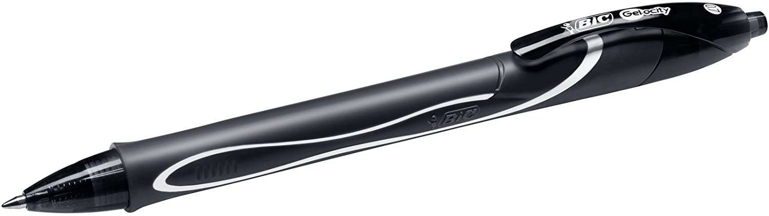 Bic Gel-Ocity Quick Dry Boligrafo de Gel Retractil - Punta Media de 0.7 mm - Tinta de Gel - Anti-Manchas - Secado Ultra Rapido - Color Negro · Pack de 12 uds.