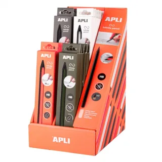 Apli Infinite Pencil Neon Expositor con 20 Packs de Lapiz Infinito HB + Mina de Recambio + Tapon Protector - Para Escribir hasta 16km - Colores Surtidos