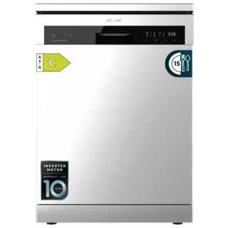 Cecotec Bolero Aguazero 6500 Inox C Lavavajillas de 60cm - 15 Cubiertos - Bandeja para Cubiertos - 6 Programas - Motor Inverter - Inicio Programable - Funcion Media Carga - Color Acero