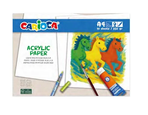 Carioca Acrylic Pack con 10 Hojas A4 para Rotuladores y Pintura Acrilica - Papel de 350gr - No Deja que los Colores Traspasen