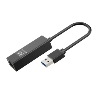 Ewent Conversor Adaptador de Red RJ45 a USB-A - Gigabit 10/100/1000Mbps - Cable de 15cm - Soporta WOL - Color Negro