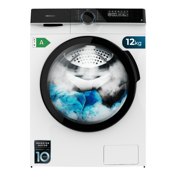 Cecotec Bolero dresscode 121000 A Lavadora de Carga Frontal - Capacidad 12kg - Velocidad 1400rpm - Motor Inverter - Inicio Programable - 14 Programas - Color Blanco y Negro