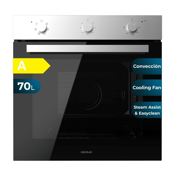 Cecotec Bolero Hexa M236000 Inox Time A Horno Multifuncion Integrable - Potencia 2800W - Capacidad 70L - Puerta Triple de Cristal - 6 Funciones - Color Negro y Plateado