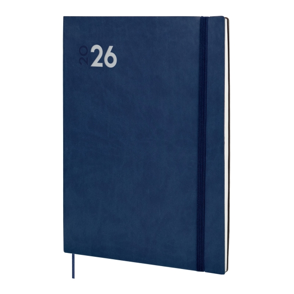 Finocam Dynamic Mara Agenda Profesional en Catalan - Anual 2026 - Tapa Blanda - Cierre con Goma Elastica - Formato Y12 - 214x11x275mm - Semana Vista en Vertical - Color Azul