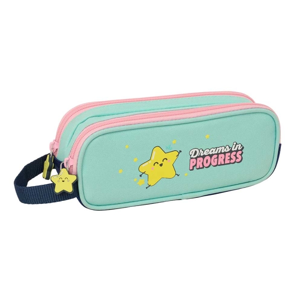 Safta Mr. Wonderful Estrella Portatodo - 2 Compartimentos con Cremallera - Asa Lateral - Capacidad 1L - 21x8x6cm - Color Turquesa Claro