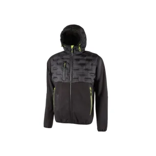Upower Spock Chaqueta Hibrida Transpirable - Talla 2XL - Antiviento, Cremallera Impermeable, Capucha Ajustable, Plumon sin Costuras, Bolsillos Fluorescentes, Proteccion DPI1 - Color Negro Ca