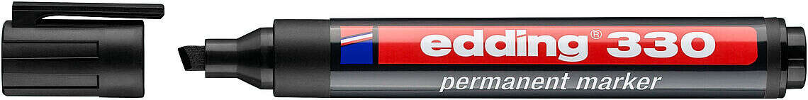 Edding 330 Rotulador Permanente - Punta Biselada - Trazo entre 1 y 5 mm. - Tinta casi Inodora - Capuchon con Clip - Secado Rapido - Color Negro · Pack de 10 uds.