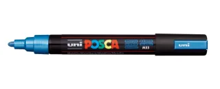 Posca PC-5M Marcador de Pintura - Punta de Bala 1.8-2.5mm - Tinta Base al Agua - Resistente a la Luz - No Permanente - Color Azul Metálico · Pack de 6 uds.